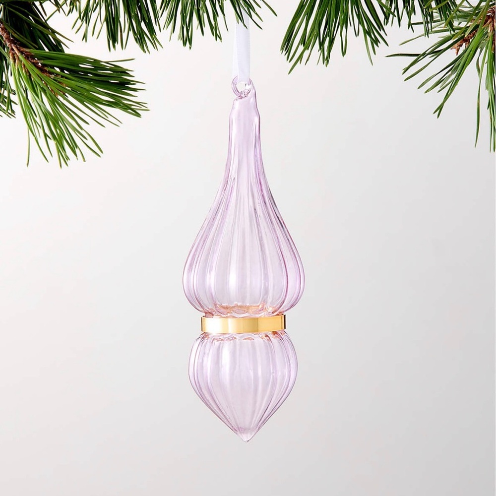 Set of 4 CB2 lavender Cardinale and gold glass 6” teardrop
Christmas ornaments